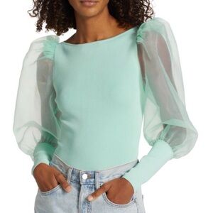 Alice + Olivia Light Green Sheer Sleeve Blouse size S
